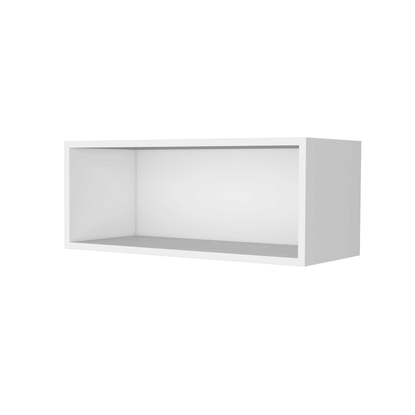 White floating shelf with open cubby design