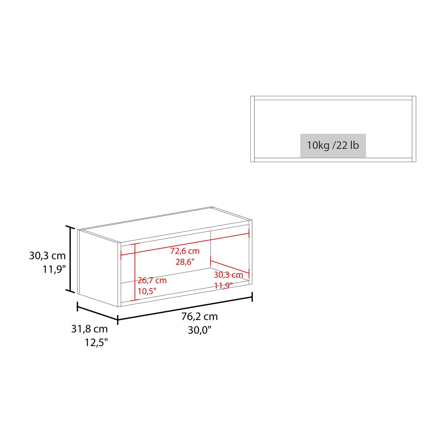 Wall shelf dimensions cm W x cm H x cm D