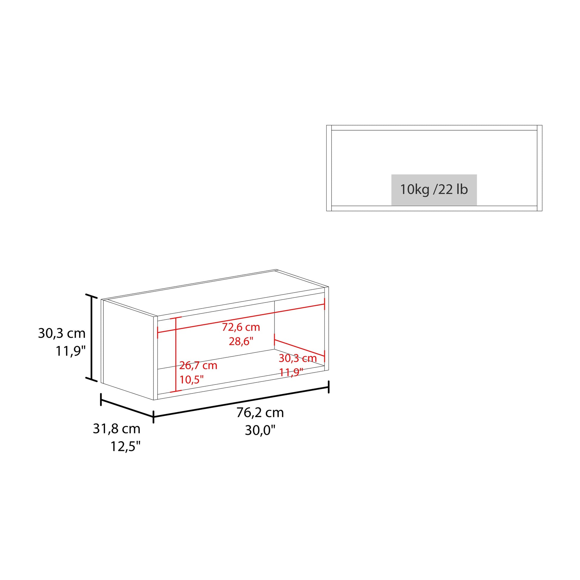 Wall shelf dimensions cm W x cm H x cm D