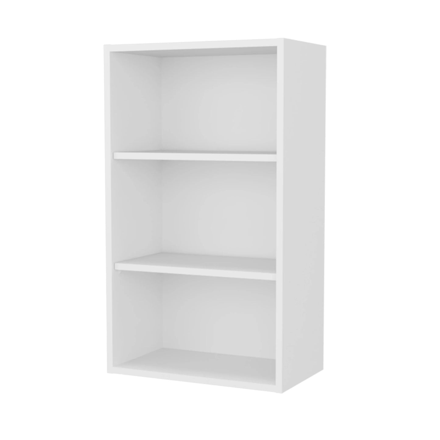 White threetier narrow bookshelf with open shelves