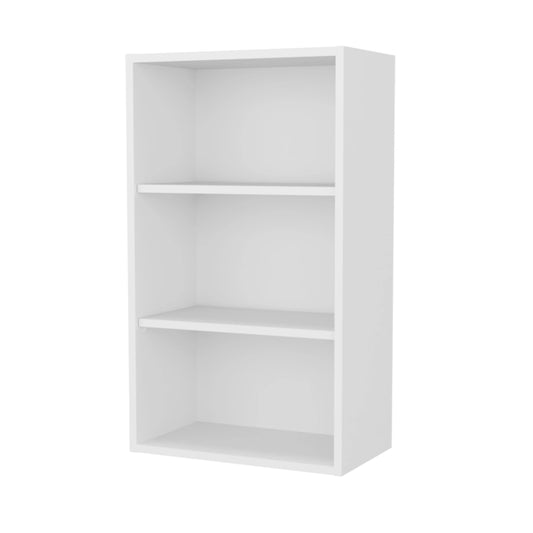 White threetier narrow bookshelf with open shelves