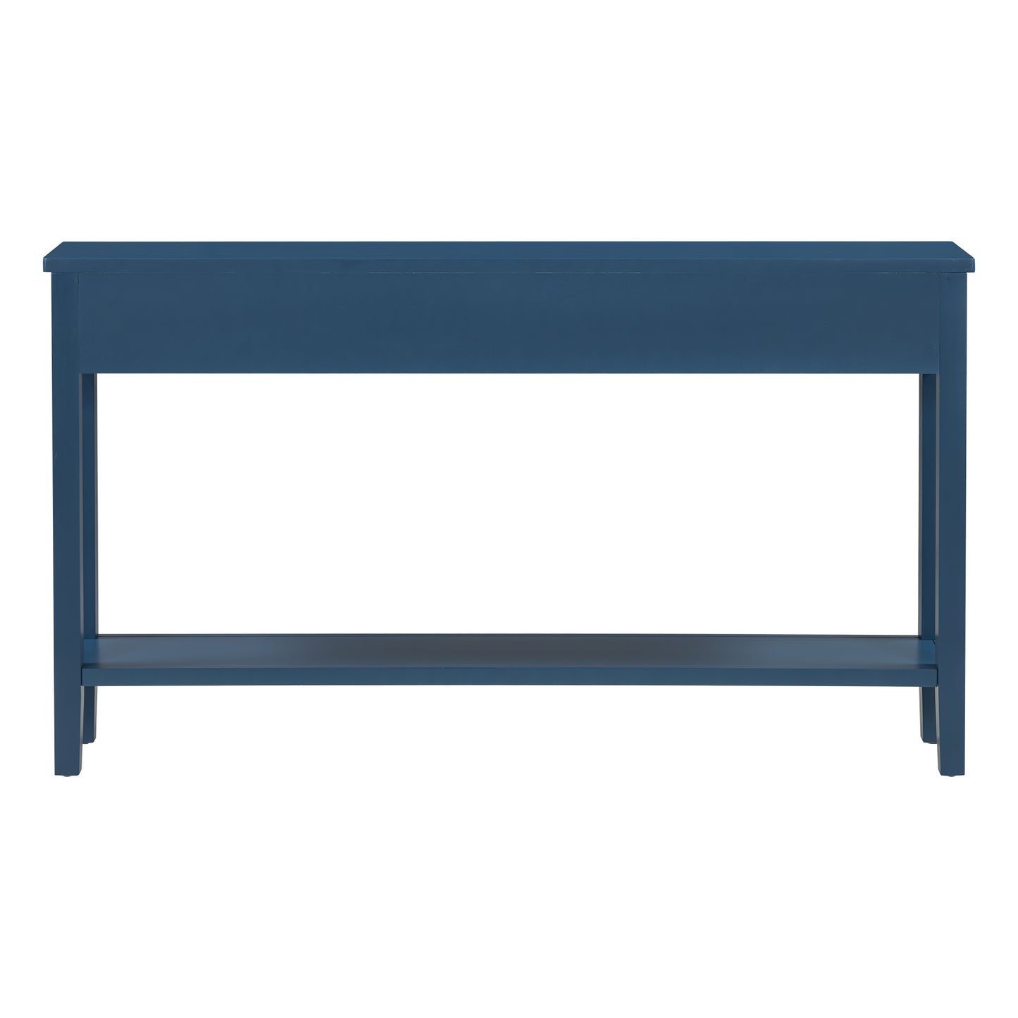 Navy blue console table with lower shelf