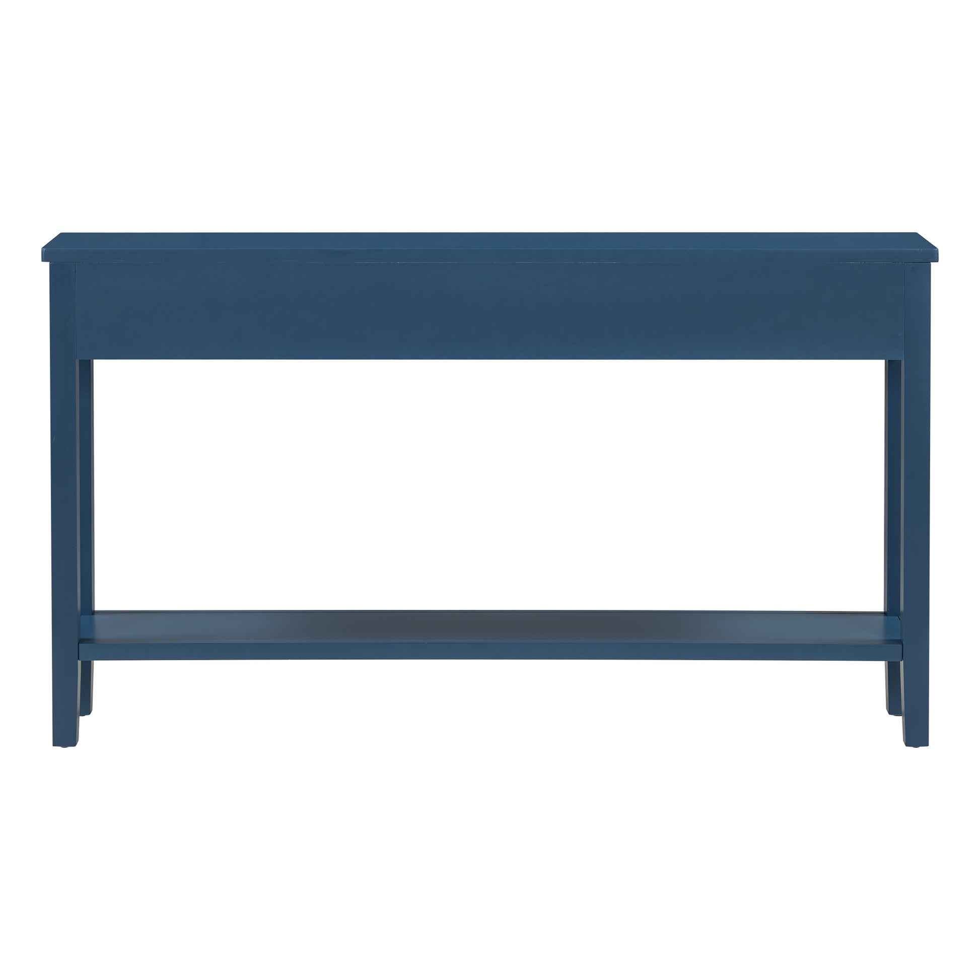 Navy blue console table with lower shelf