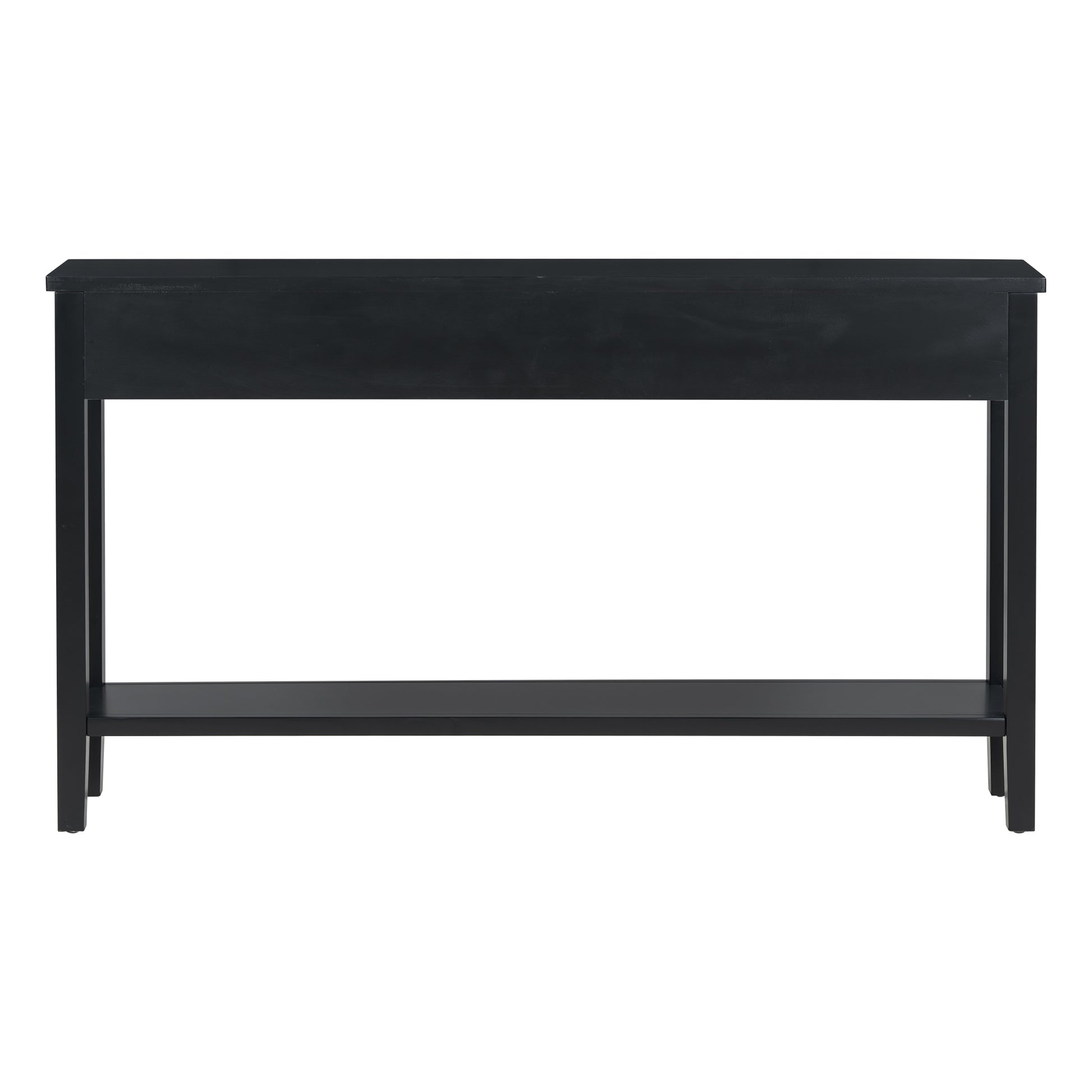 Black modern console table with two open shelves