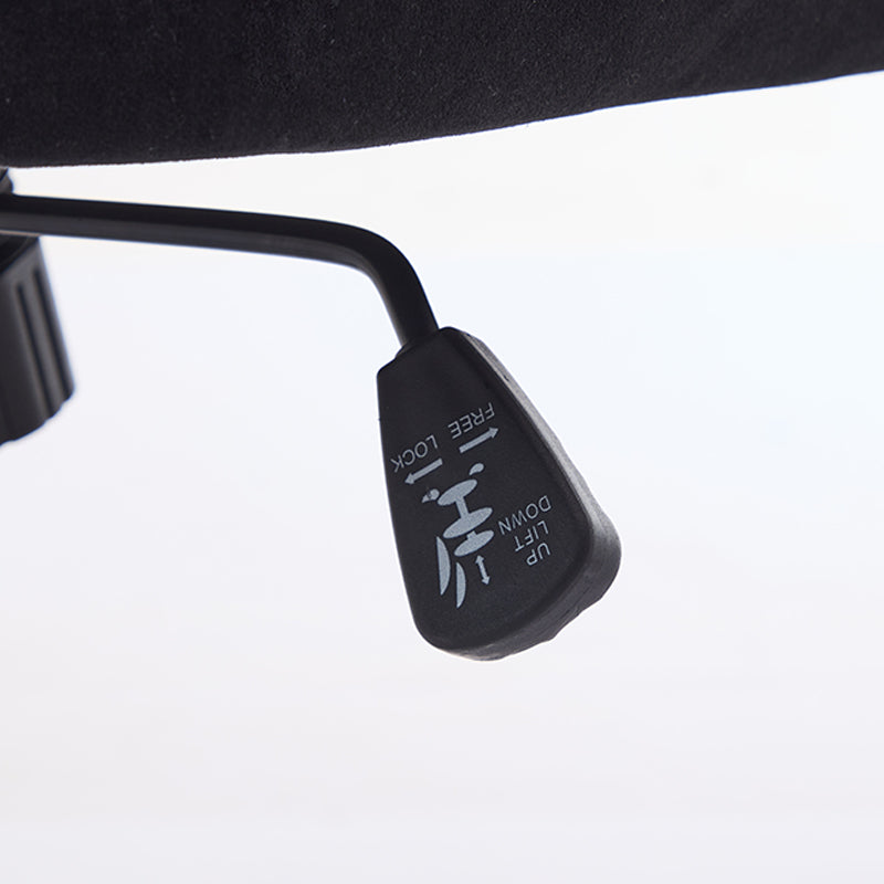 Black office chair lever with UP DOWN LIFT and FREE LOCK indicators