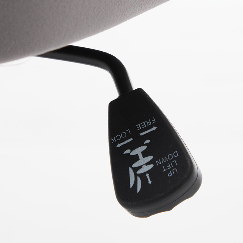 Black office chair lever with FREE LOCK and UP LIFT DOWN markings