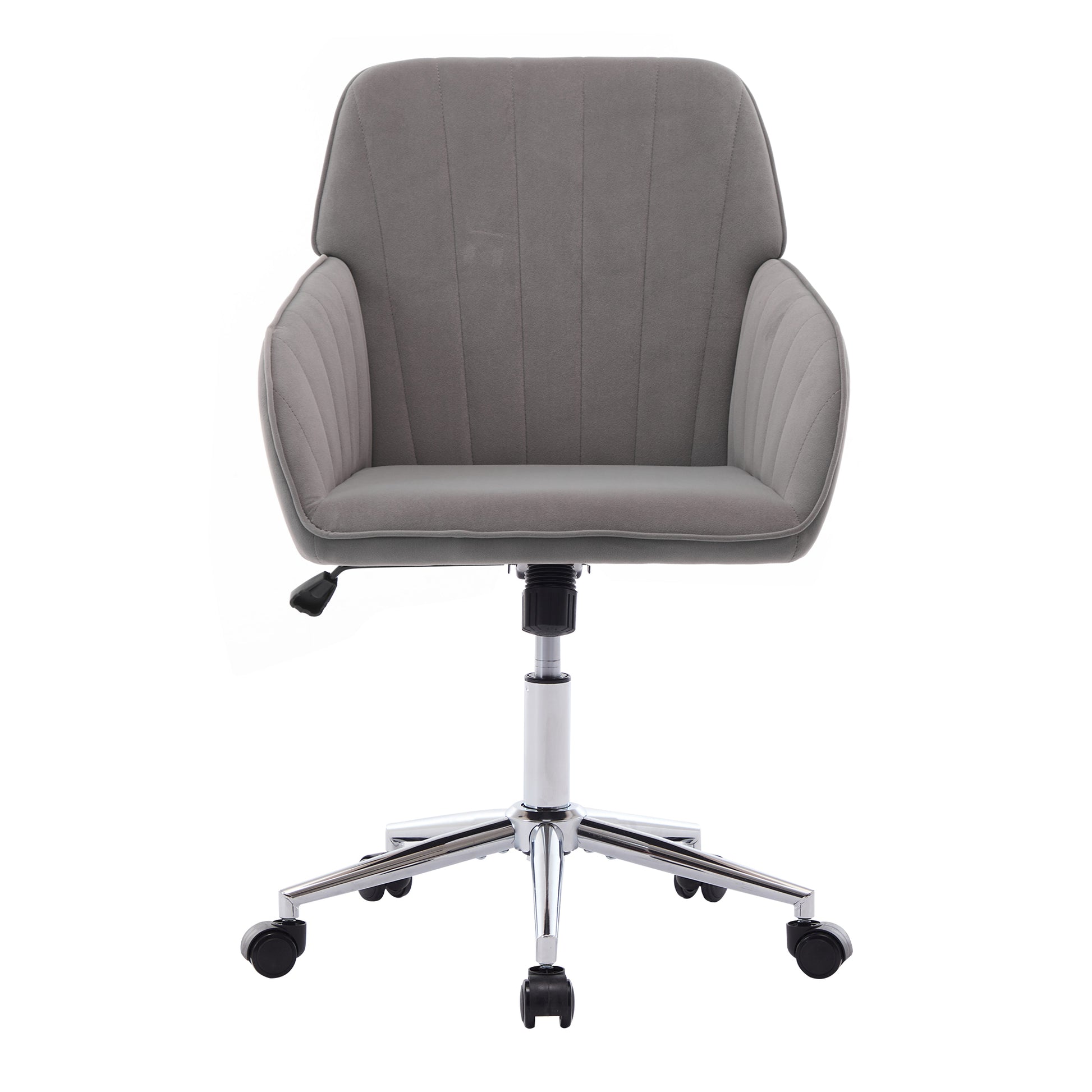 Gray upholstered ergonomic office chair with padded seat and back