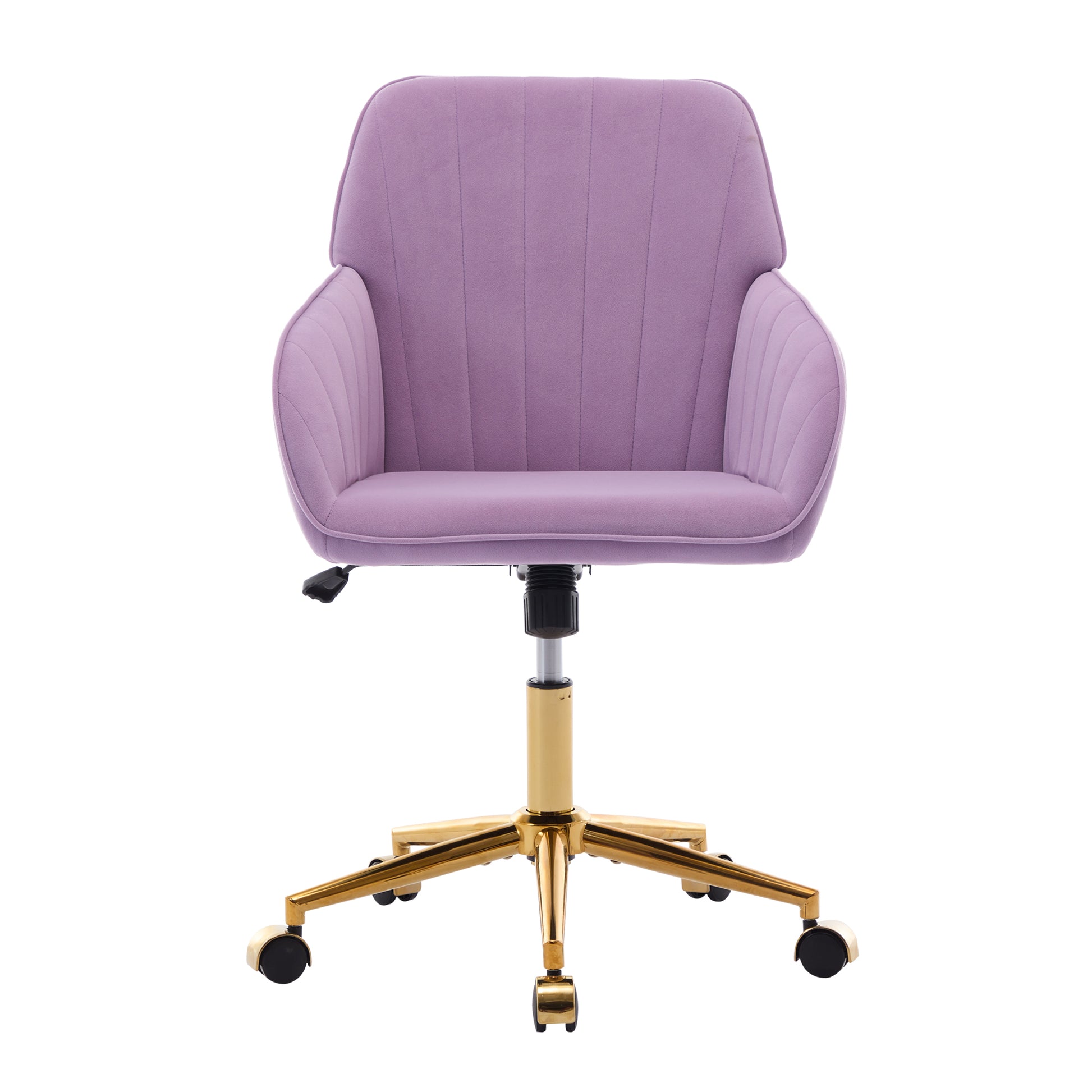 Lilac velvet office chair with gold base and casters
