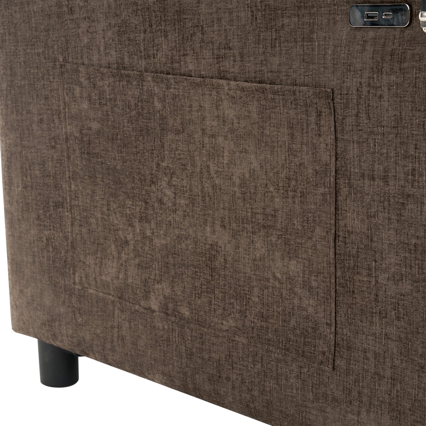 Brown fabric sofa with builtin USB charging ports