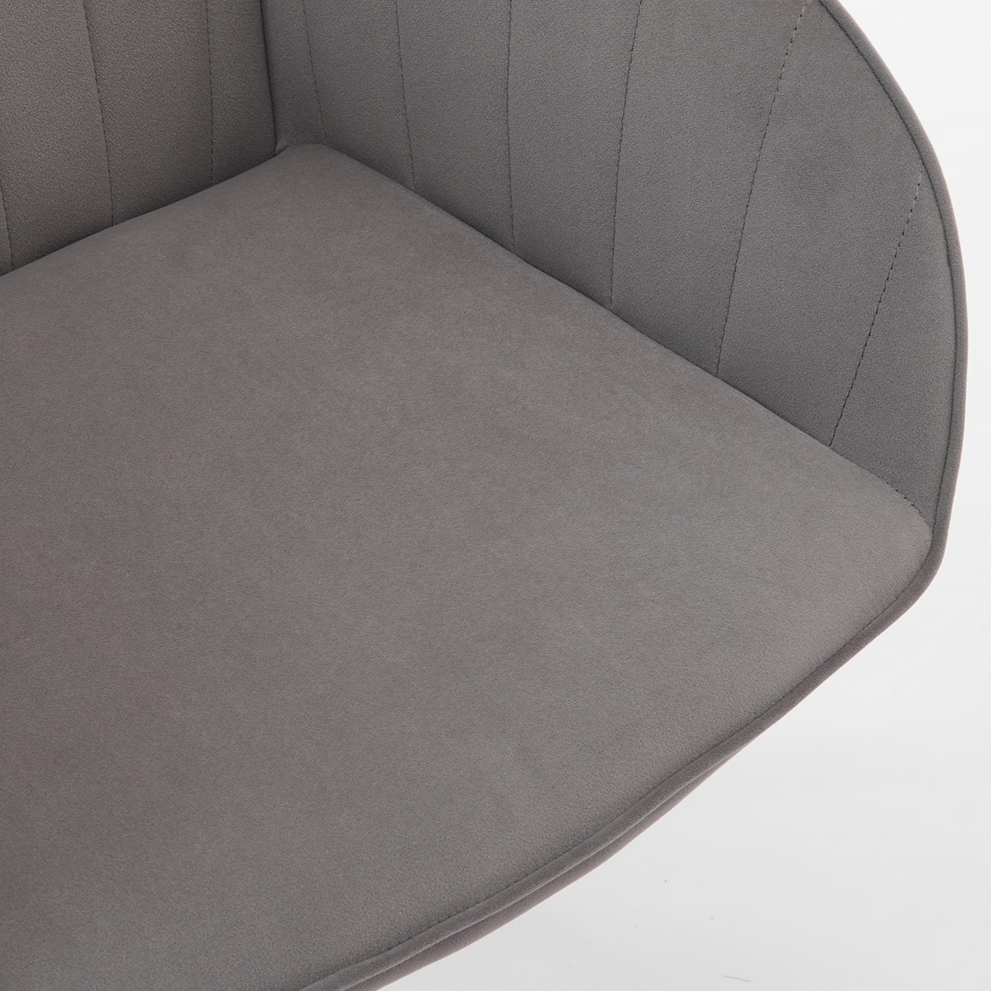 Plush gray accent chair seat with vertical channel tufting