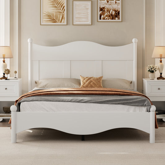 Elegant white wooden bed frame with a gracefully curved headboard and footboard