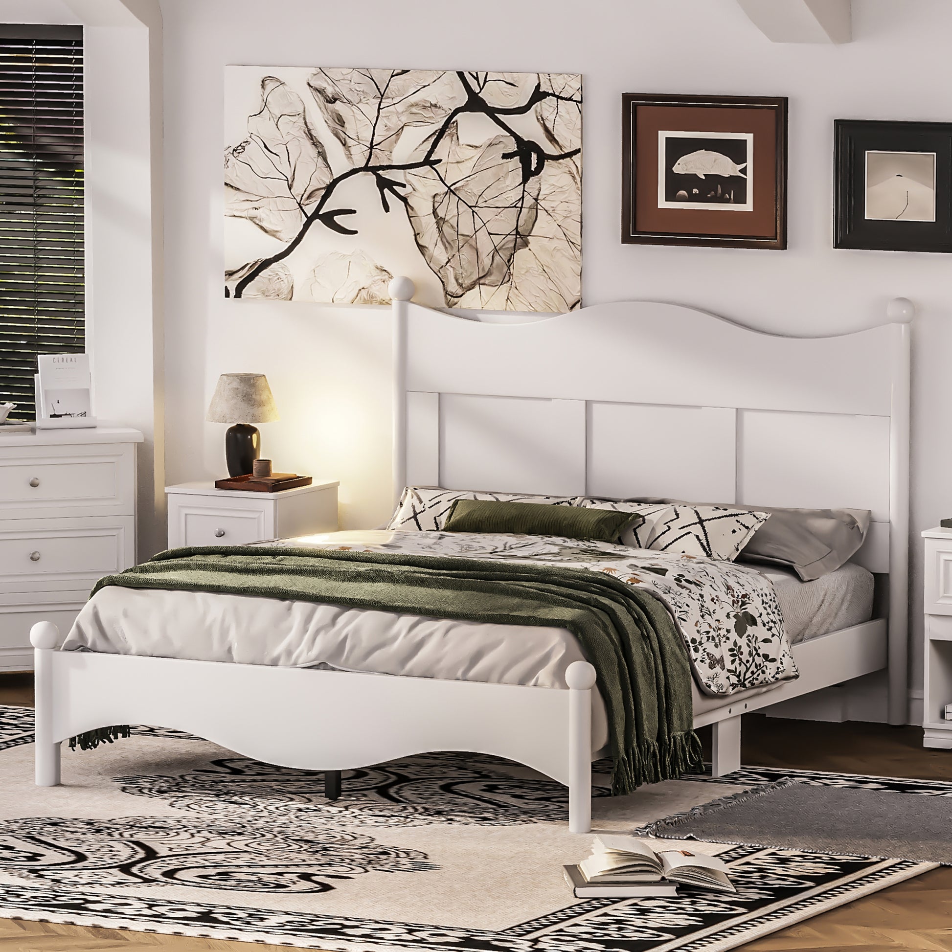 White wooden twin bed frame with a gently curved headboard and footboard