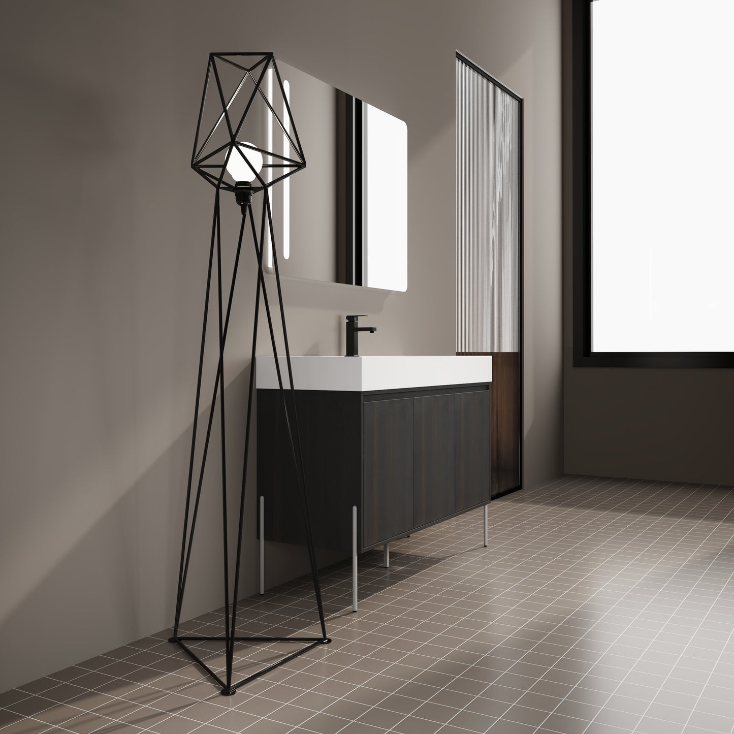 Modern geometric black floor lamp with angular design