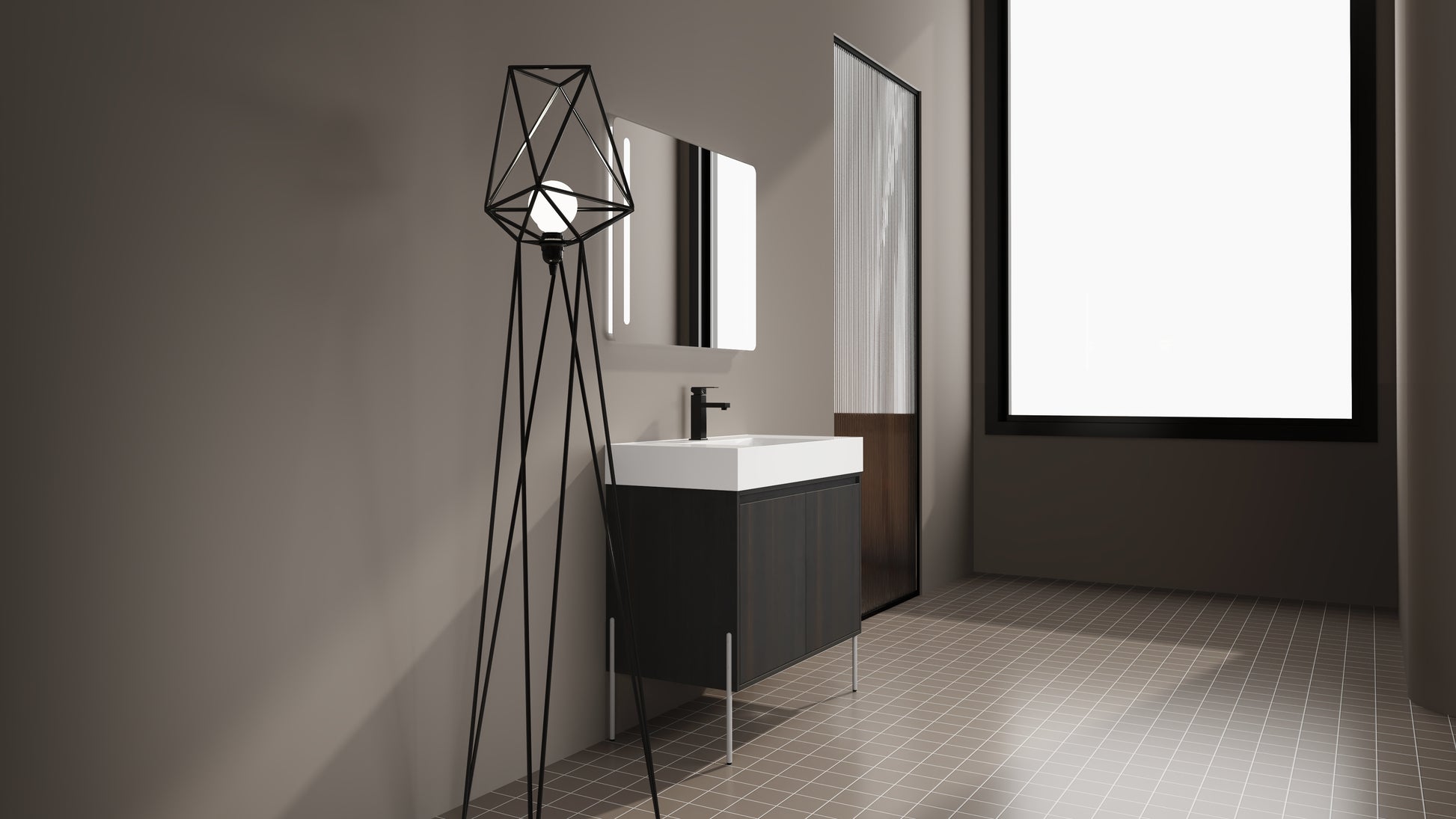 Modern black geometric floor lamp with a minimalist design