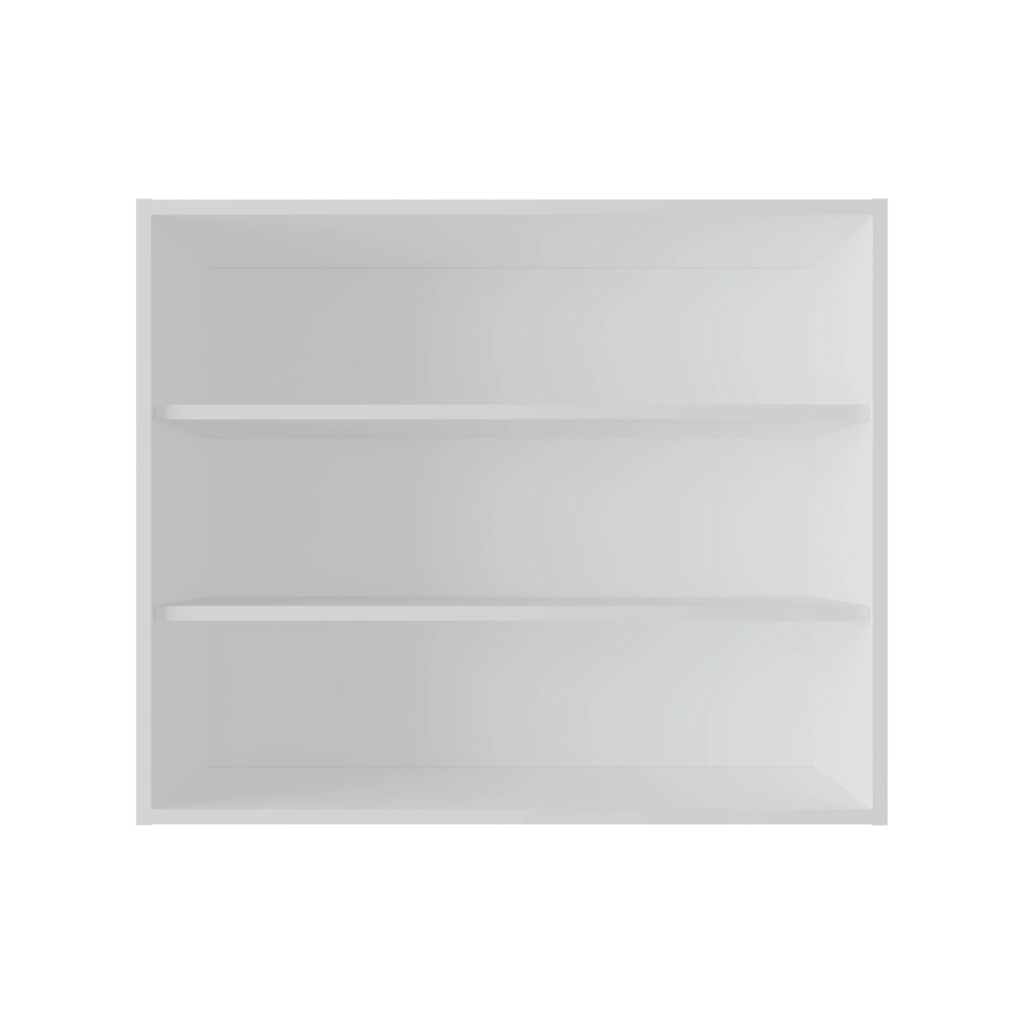 Minimalist white wall mounted shelf unit with two visible shelves