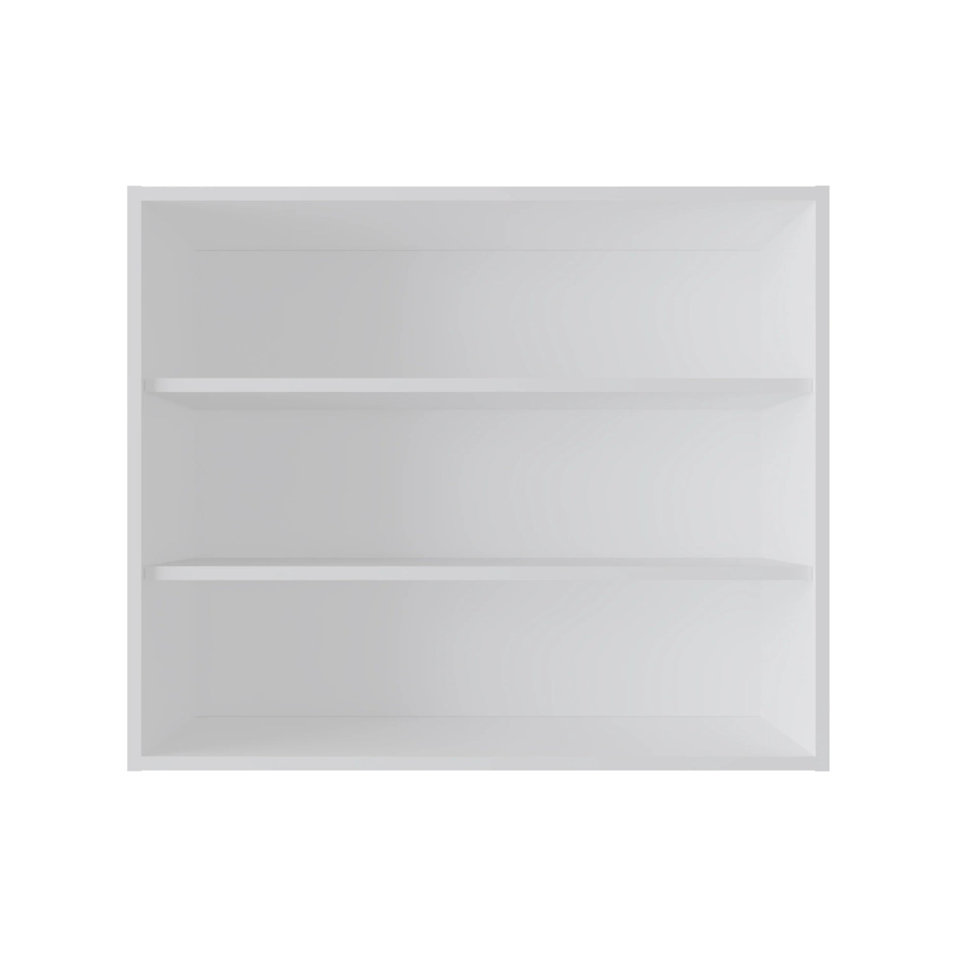 Minimalist white wall mounted shelf unit with two visible shelves