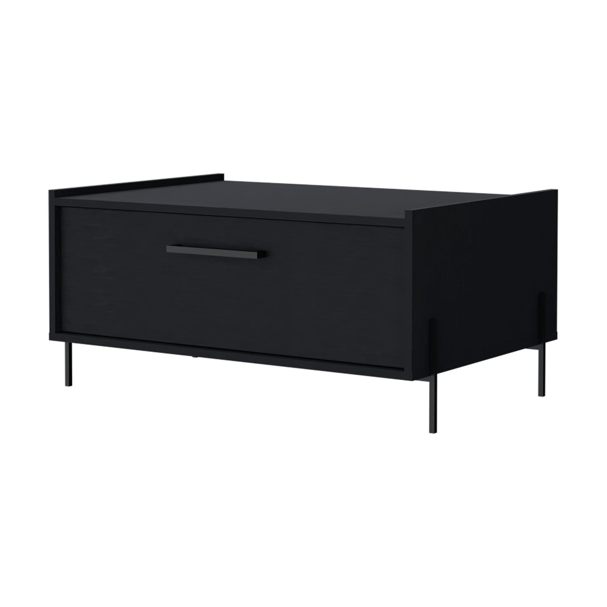 Black modern storage chest with one drawer and minimalist legs
