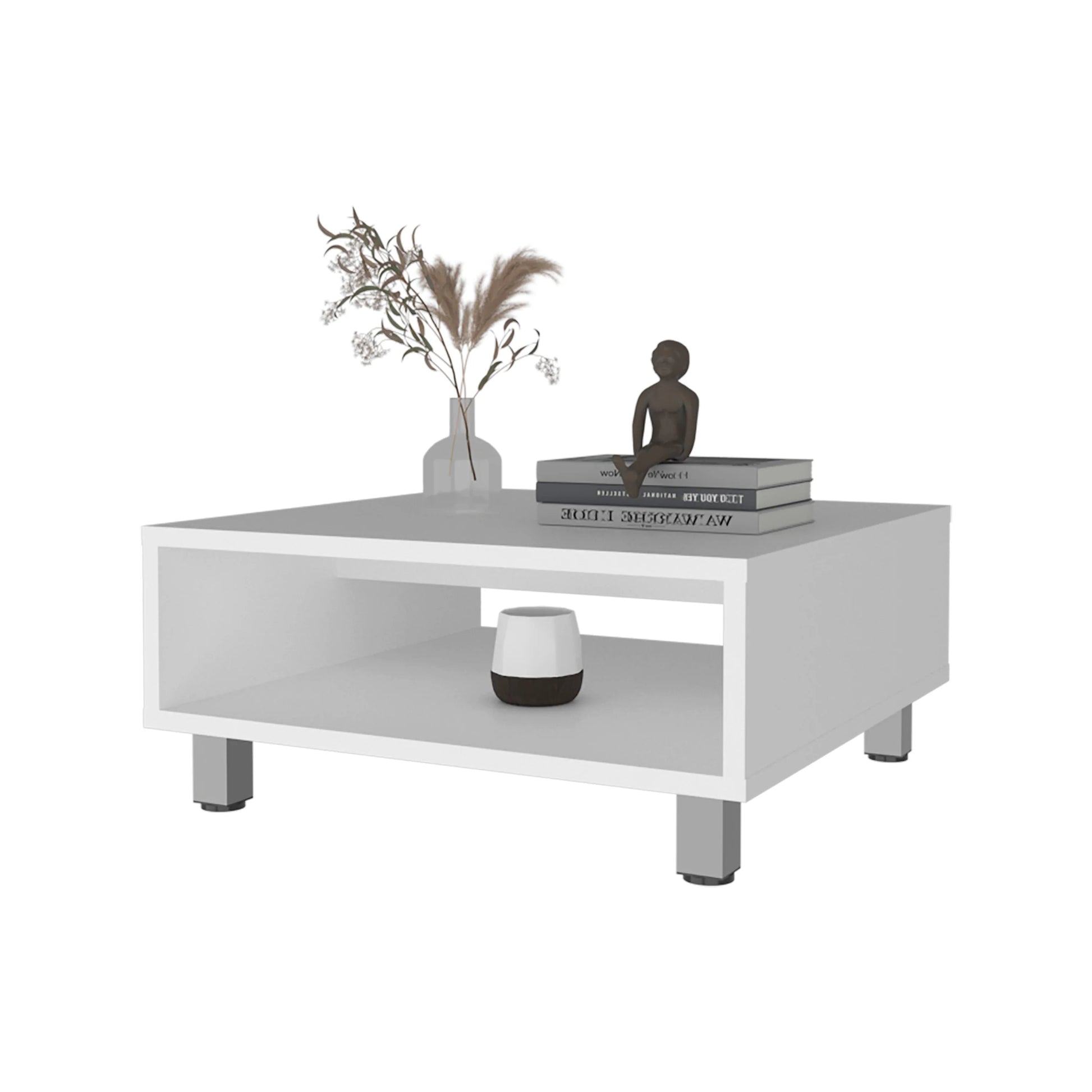 White modern coffee table with open shelf