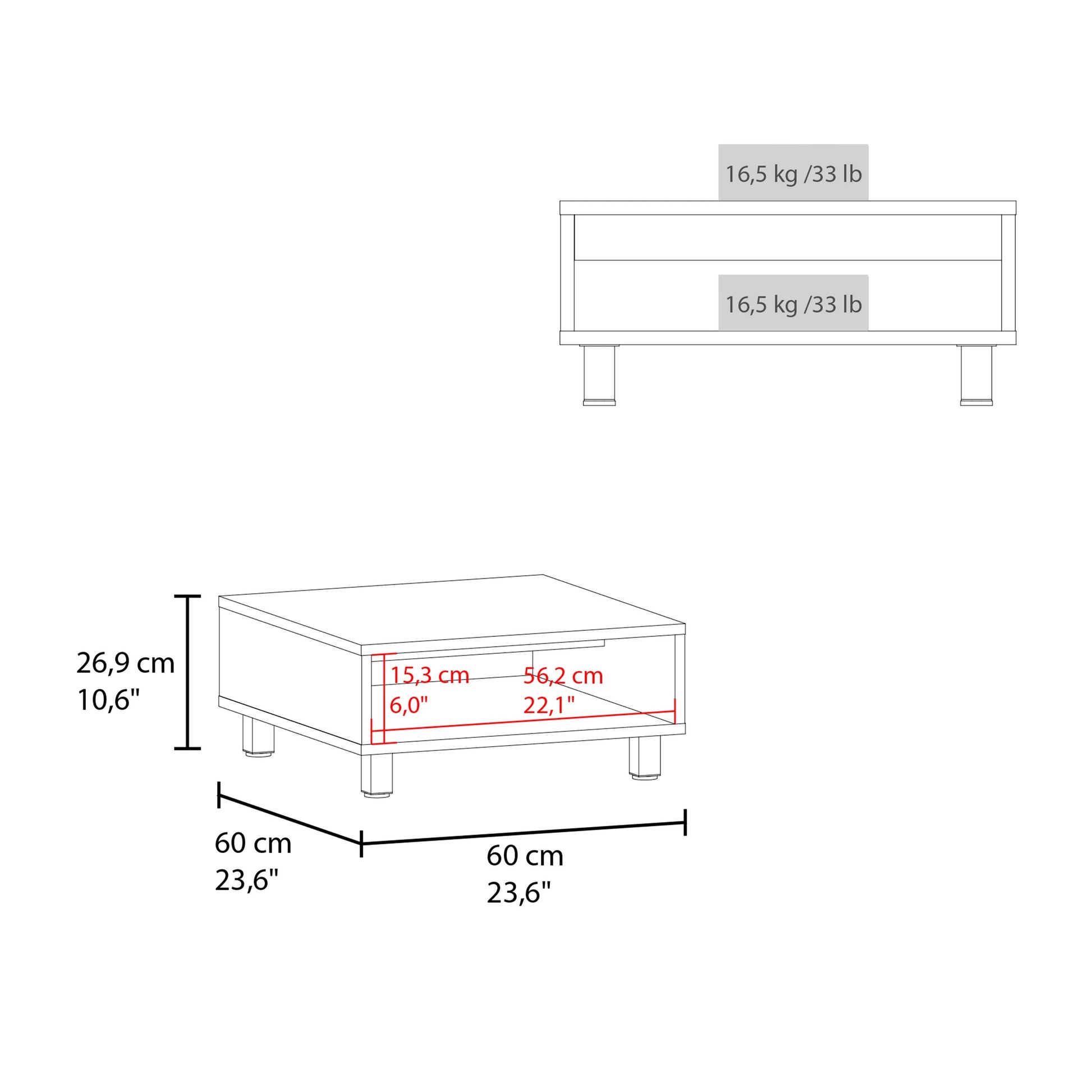 Line drawing of modern coffee table