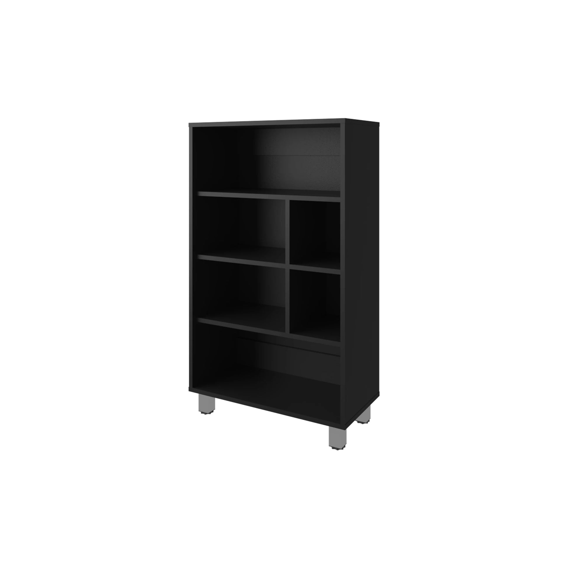Black modern bookcase with open shelves