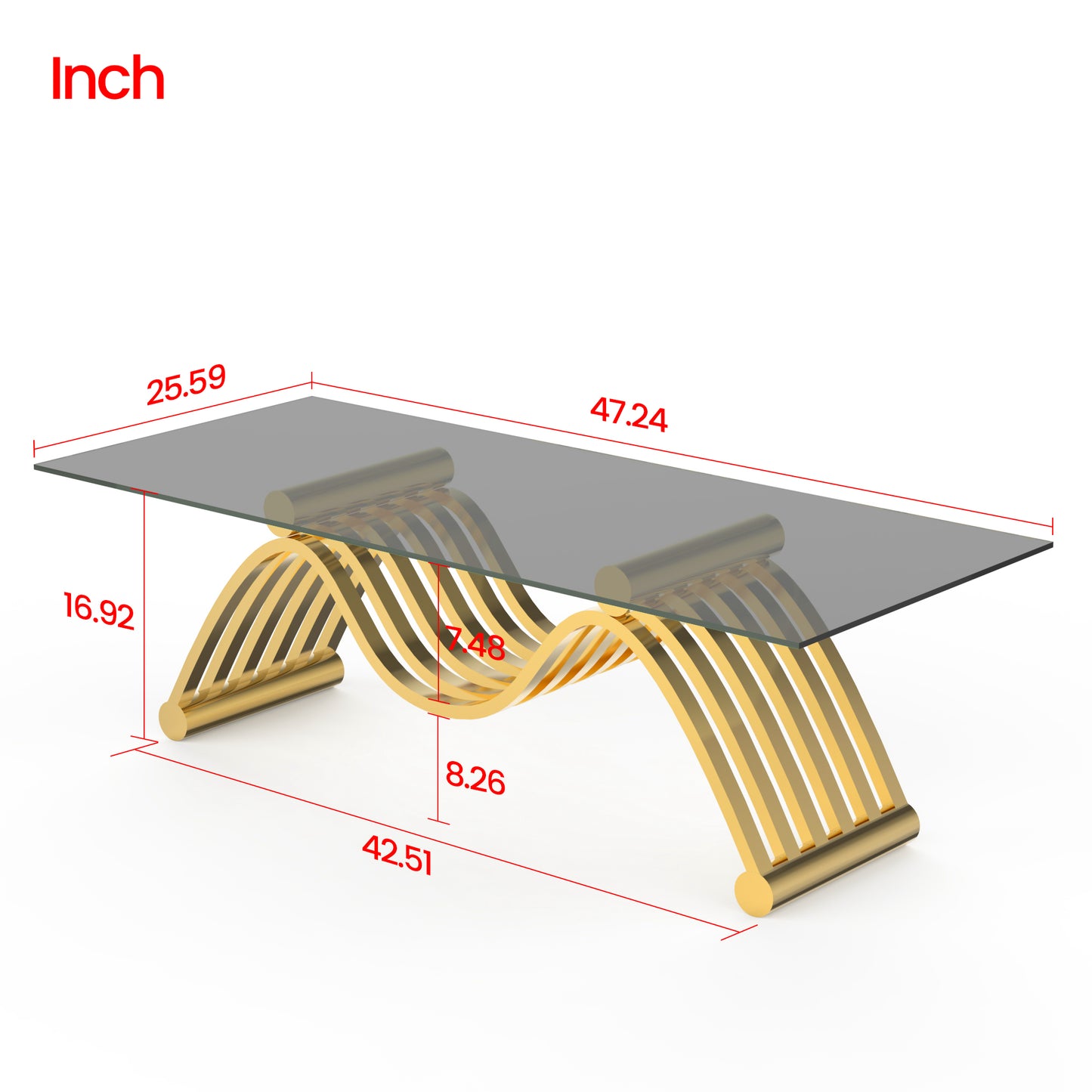 Modern gold wave coffee table with glass top