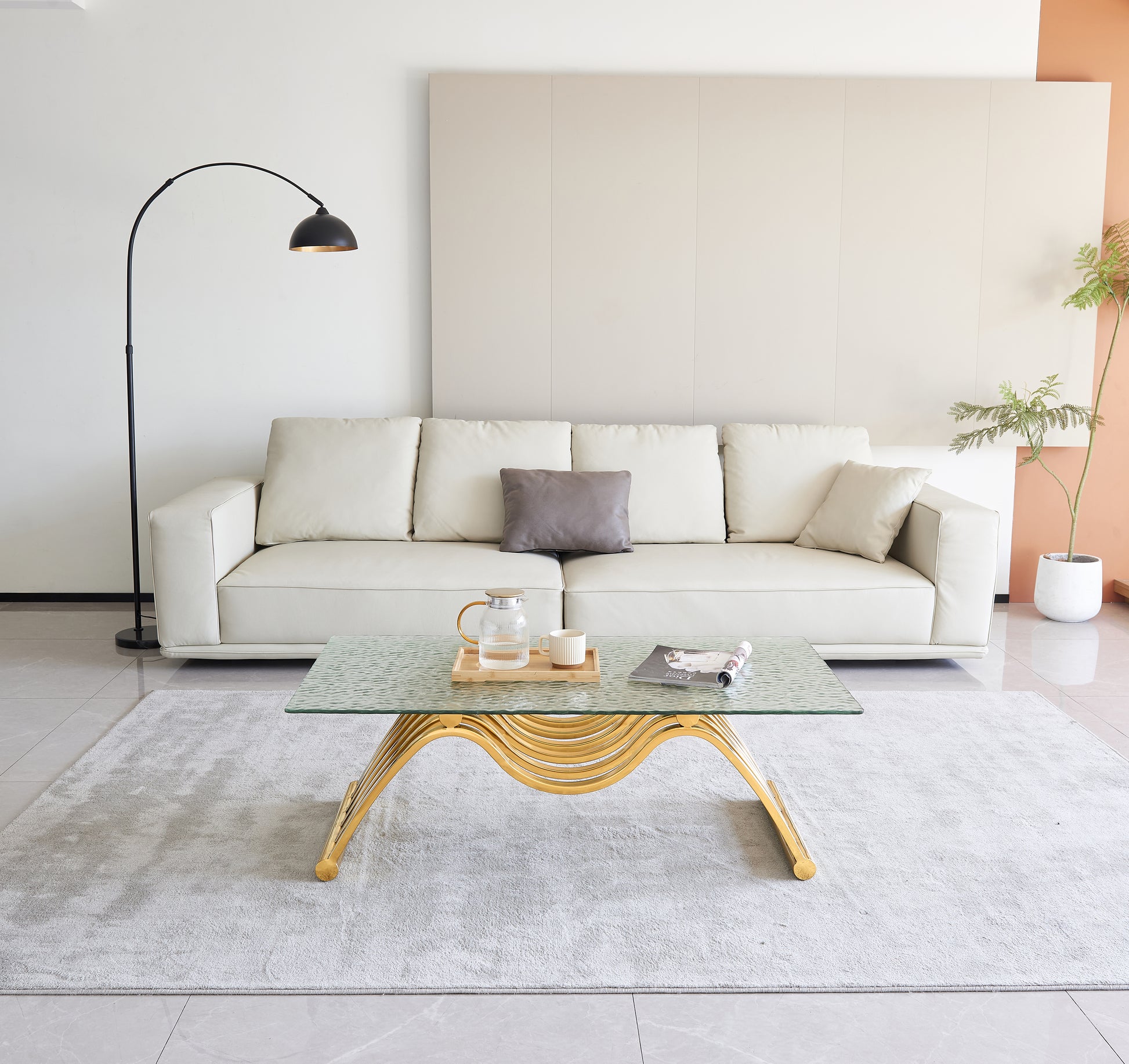 Cream leather sectional sofa with minimalist design