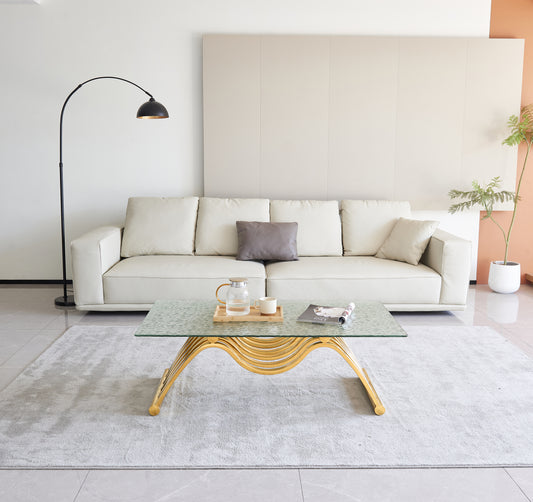 Cream leather sectional sofa with minimalist design