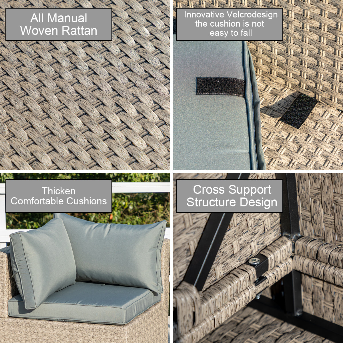 Closeup of tightly woven grey rattan material for outdoor furniture
