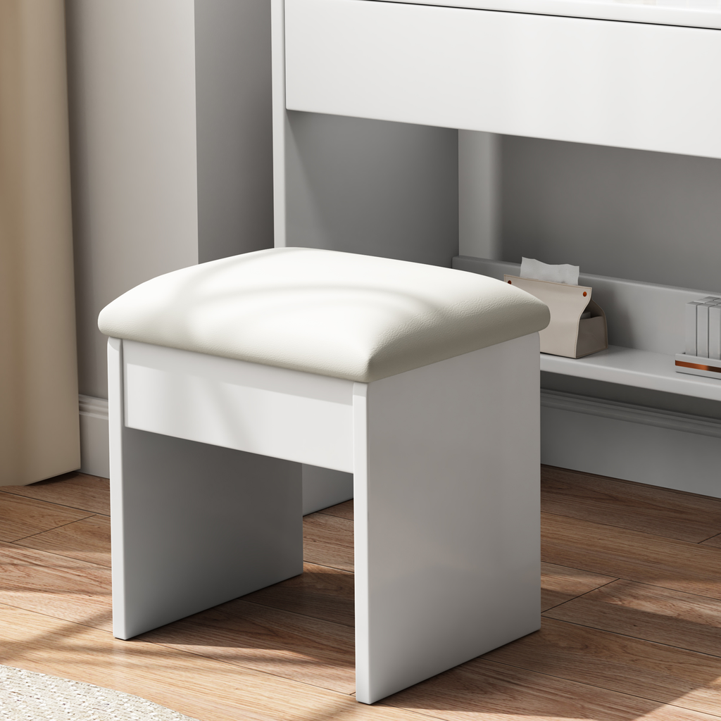 White vanity stool with padded seat