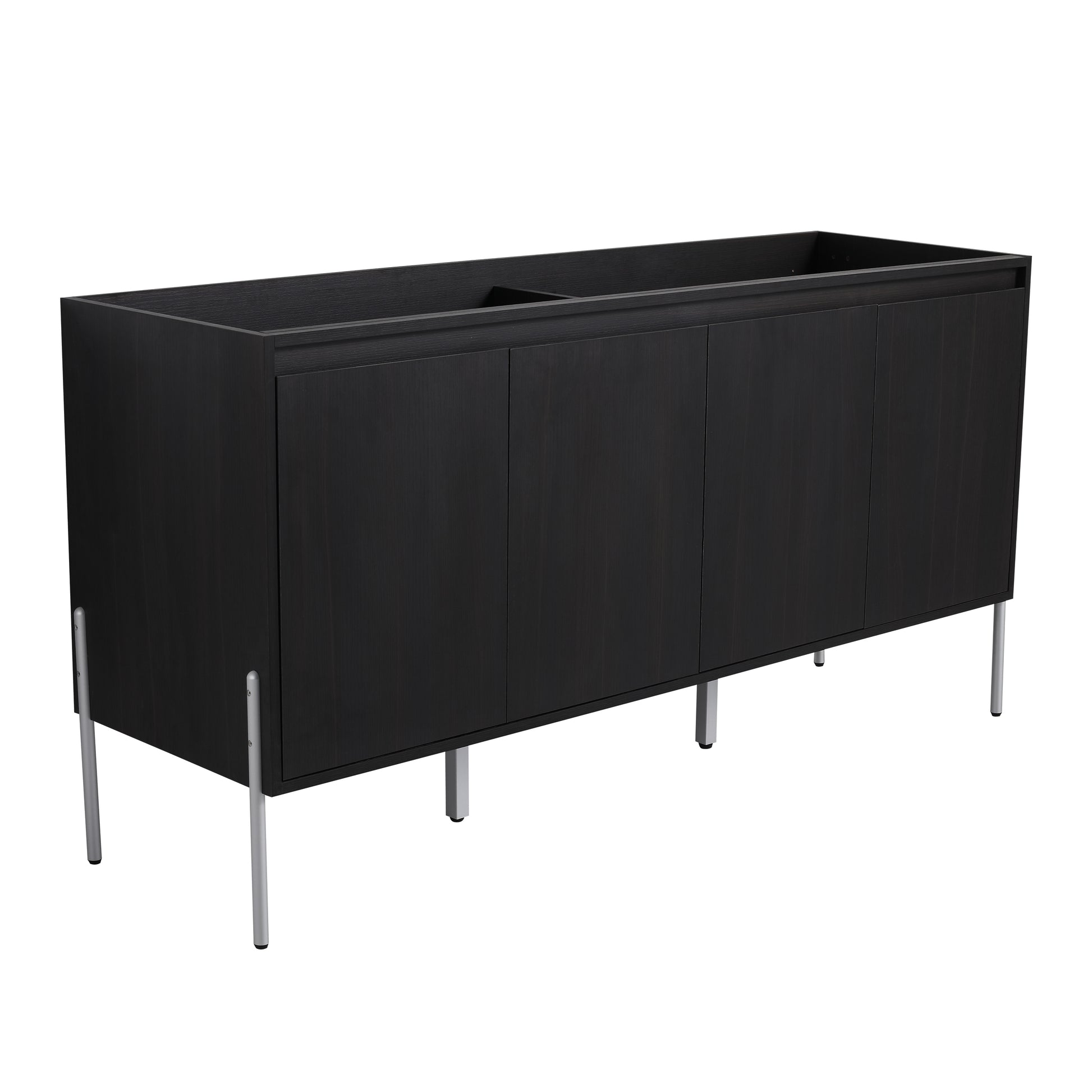 Black wood grain sideboard with four doors and brushed metal legs