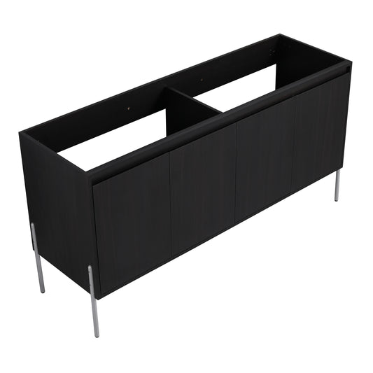 Black oak veneer cabinet base with four silver legs