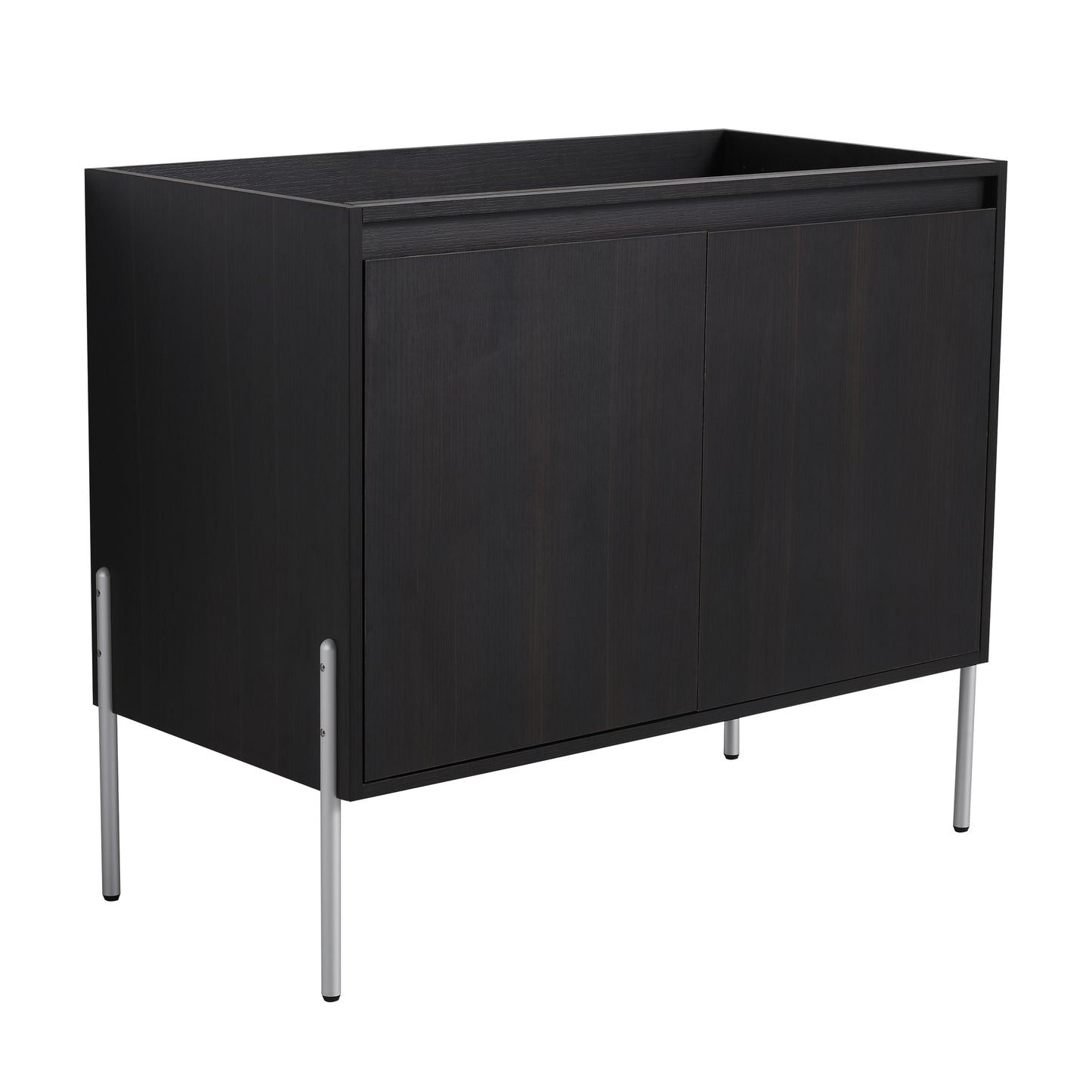 Dark oak veneer cabinet with silver legs