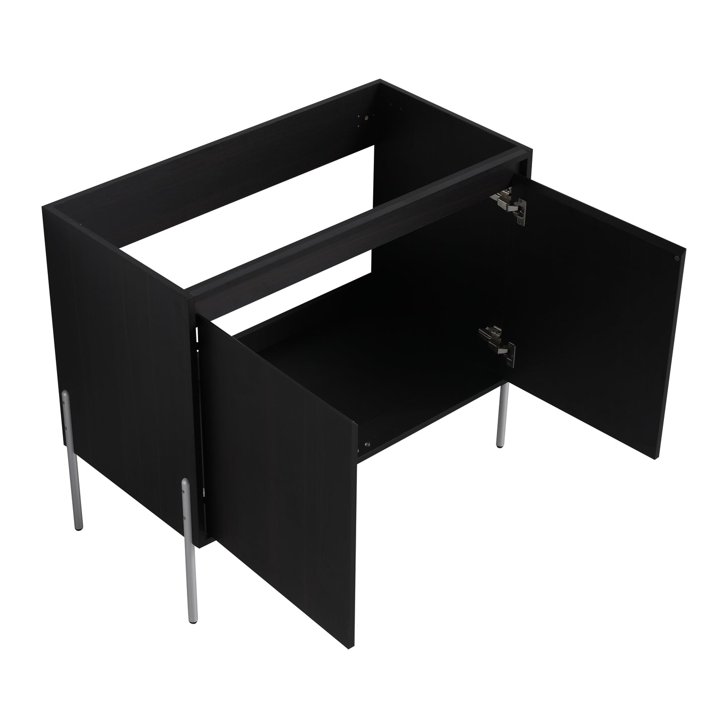 Black modern cabinet base with silver legs