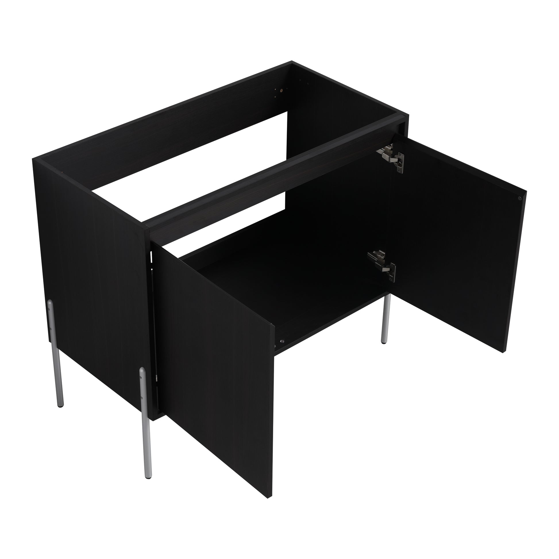 Black modern cabinet base with silver legs