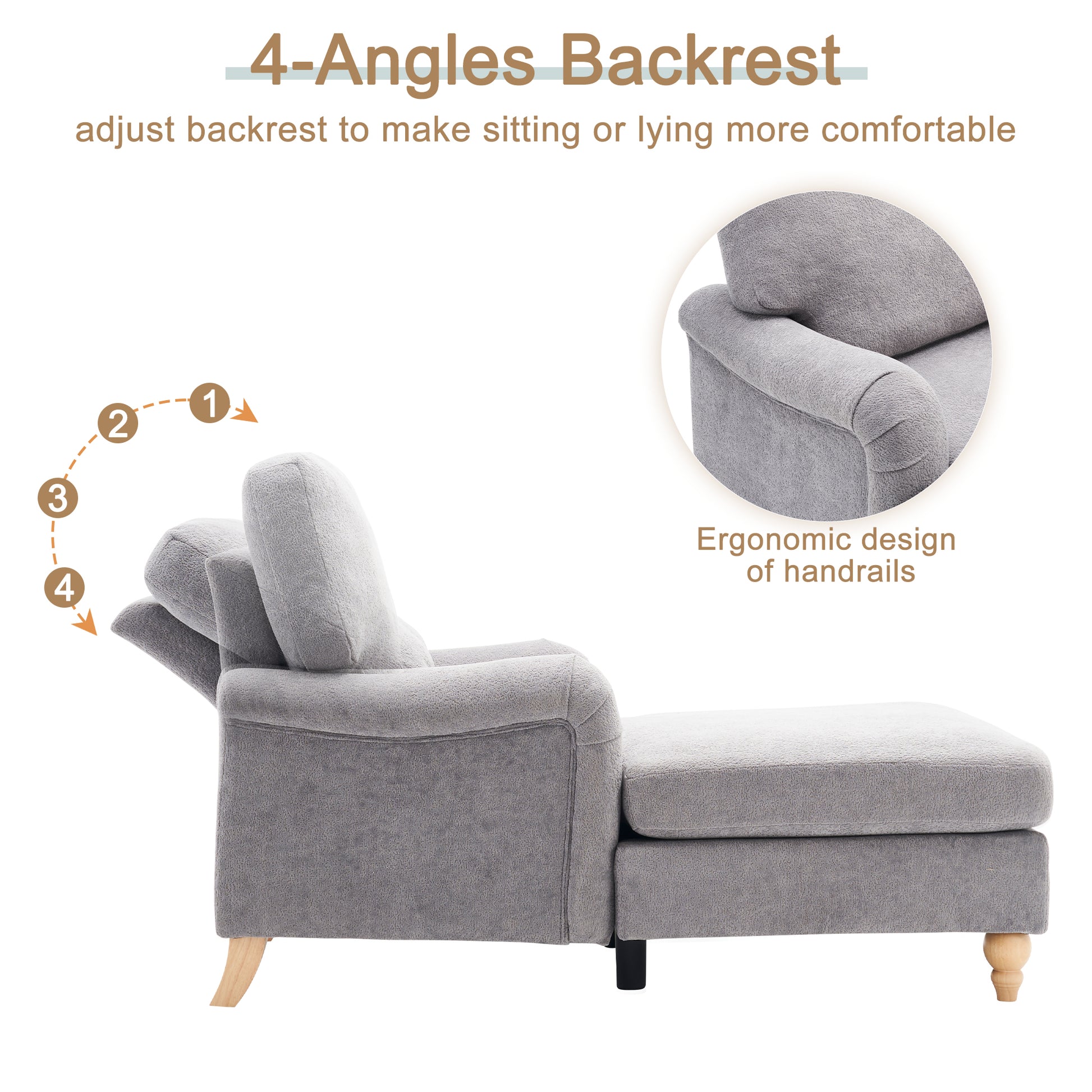 Gray recliner armchair with adjustable backrest and ottoman