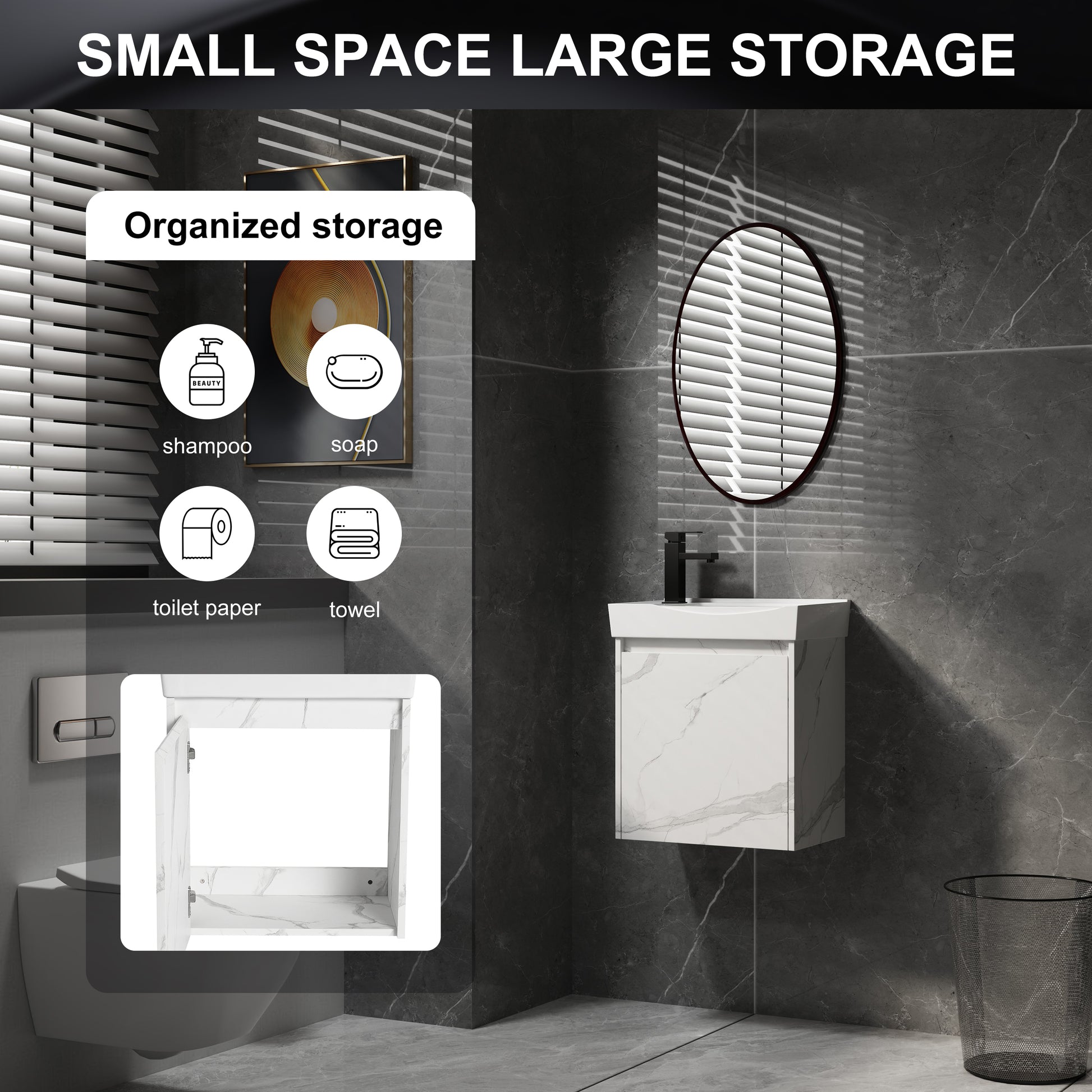 Modern white marble vanity cabinet for small bathrooms