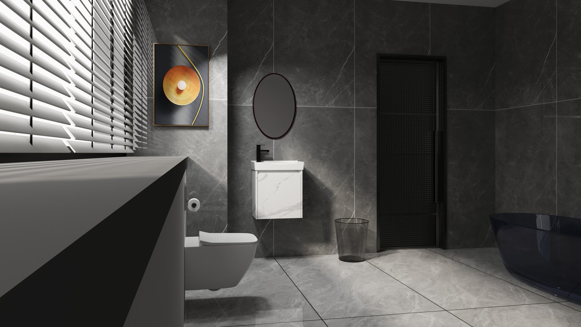 Modern grey marble effect bathroom tiles