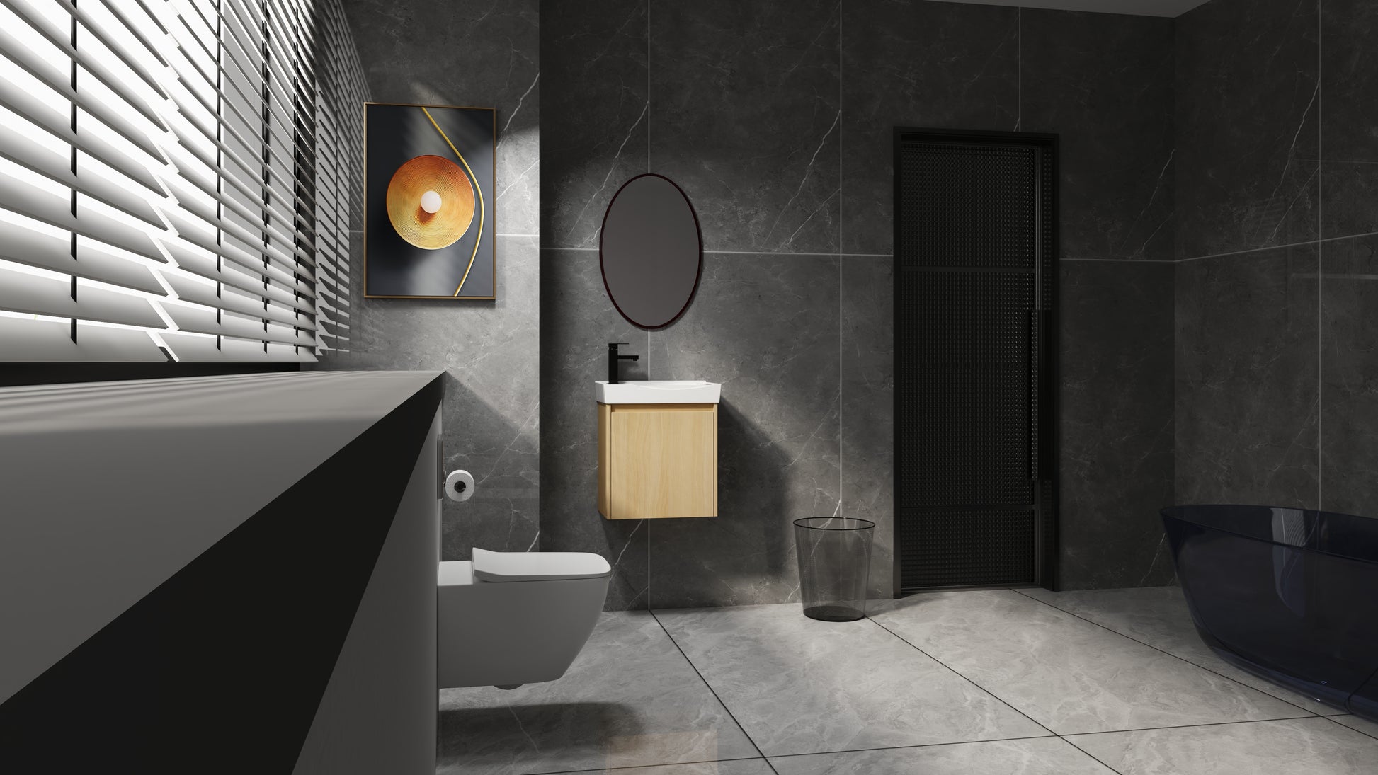 Modern wallmounted toilet in white ceramic with concealed cistern