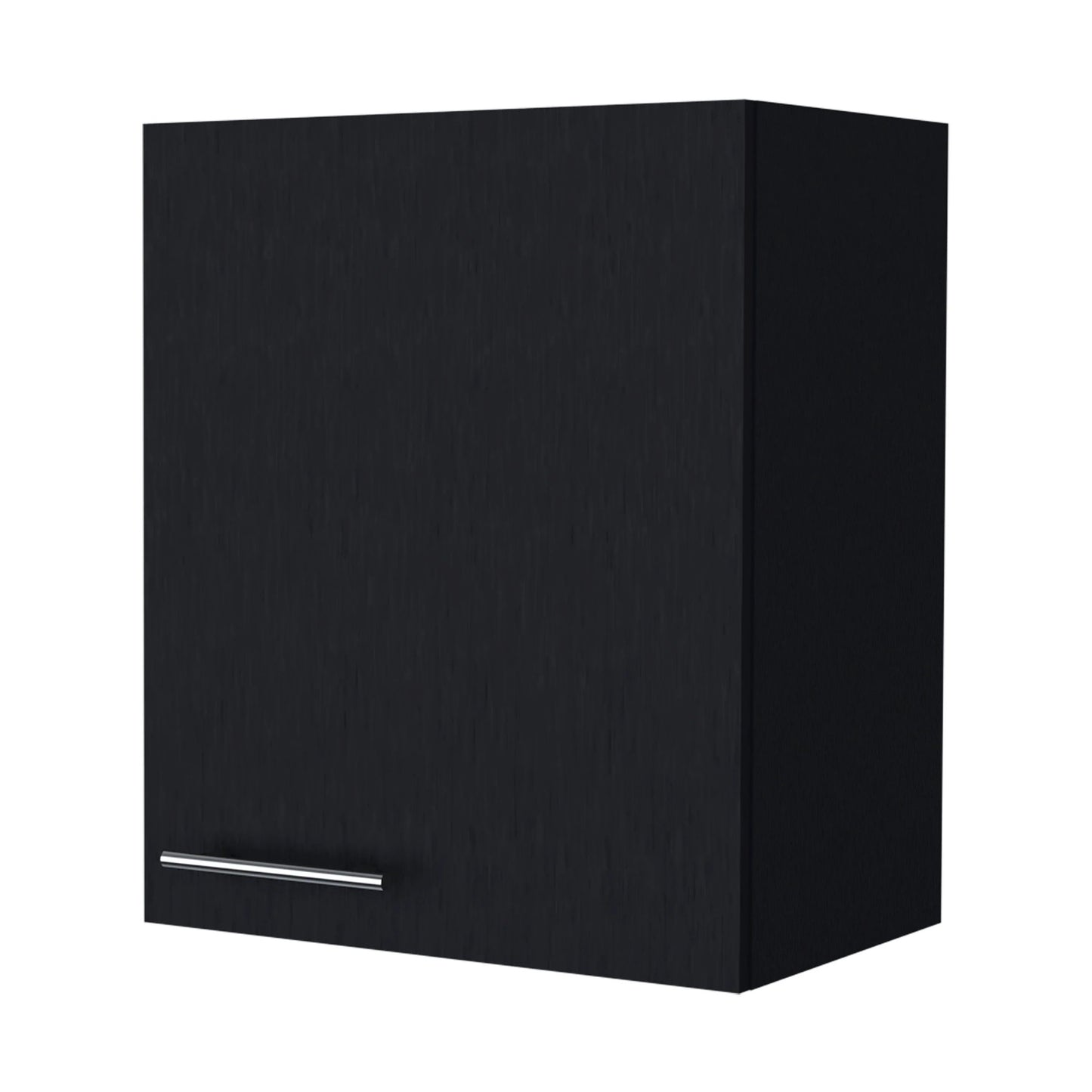 Black modern kitchen cabinet with brushed nickel handle