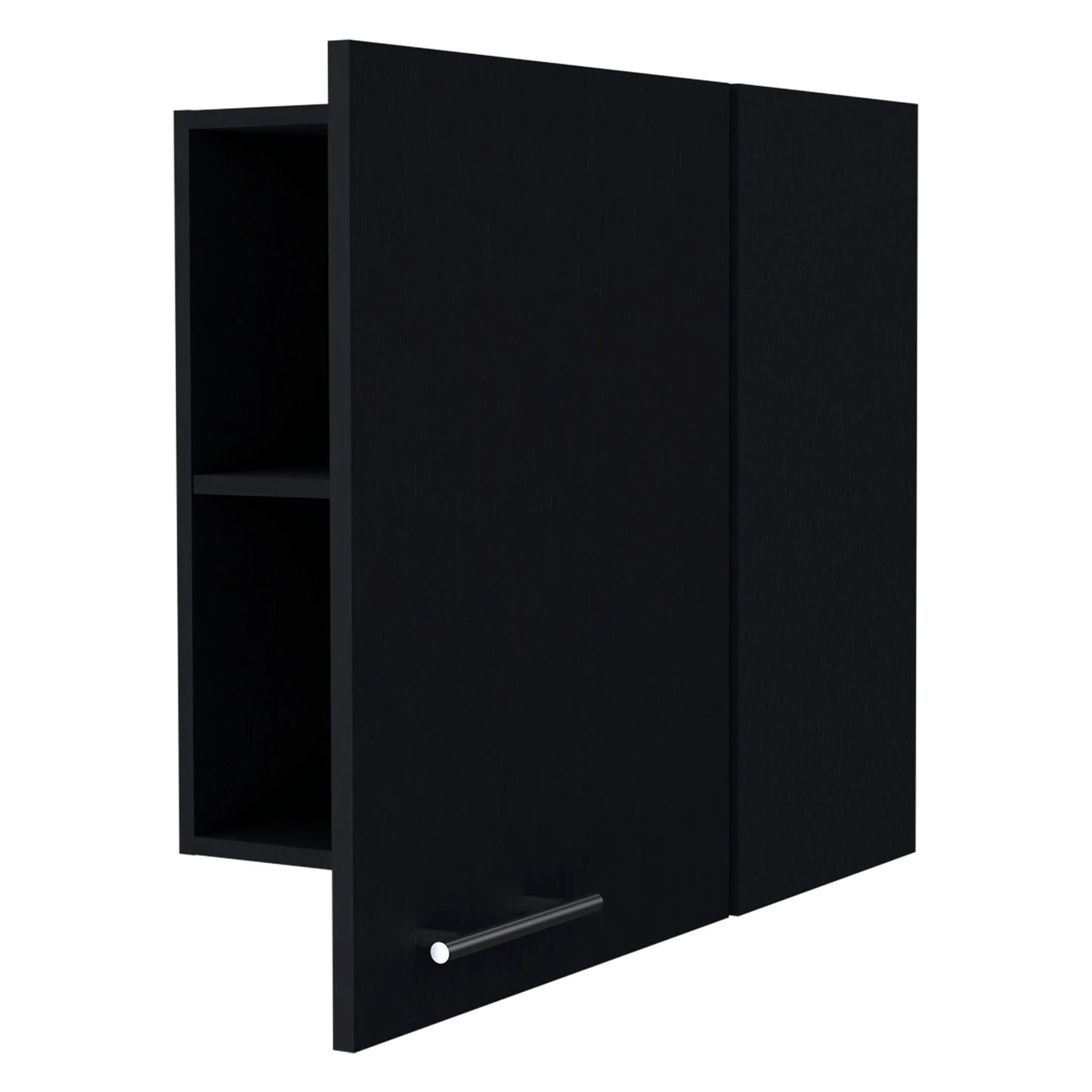 Black modern wall cabinet with one shelf and silver handle