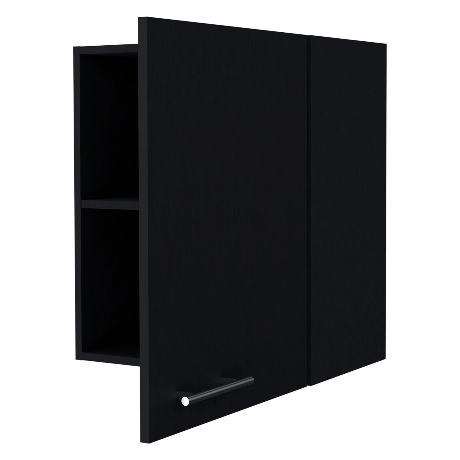 Black modern wall cabinet with one shelf and silver handle