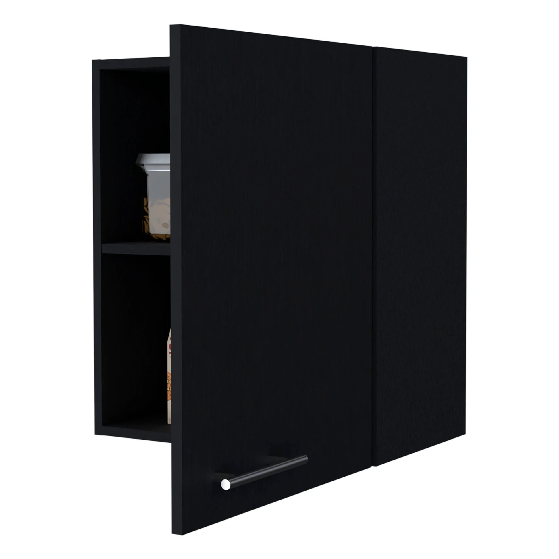 Black modern wall cabinet with silver handle