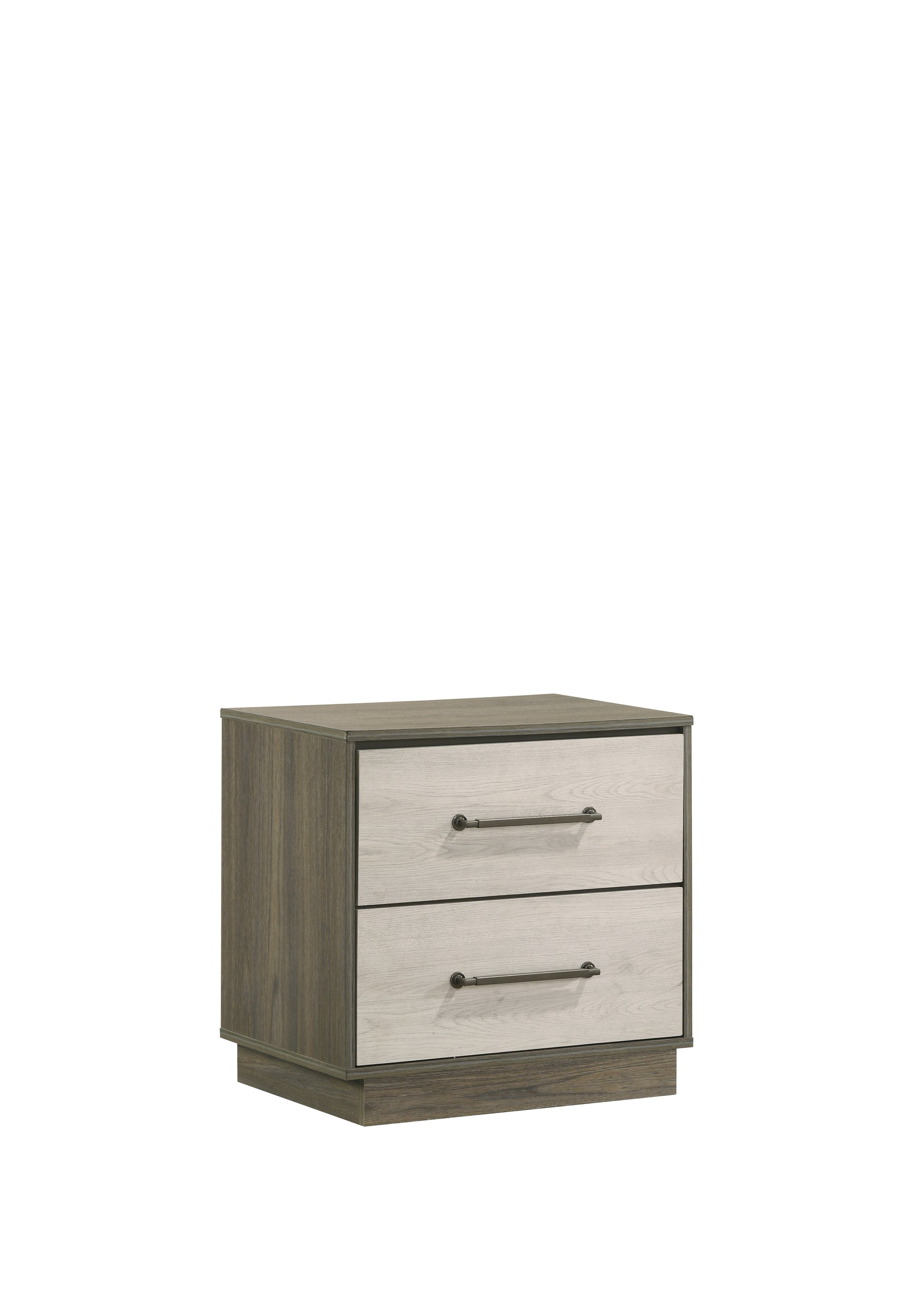 Twodrawer rustic oak nightstand with brushed nickel hardware