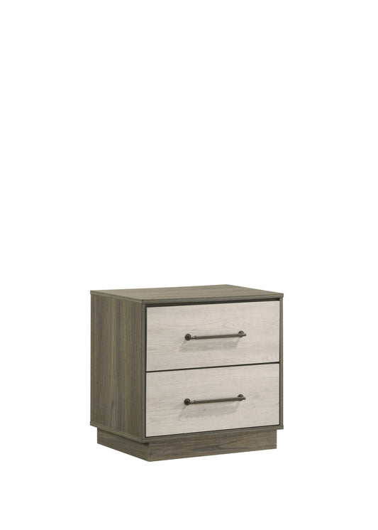 Twodrawer rustic oak nightstand with brushed nickel hardware
