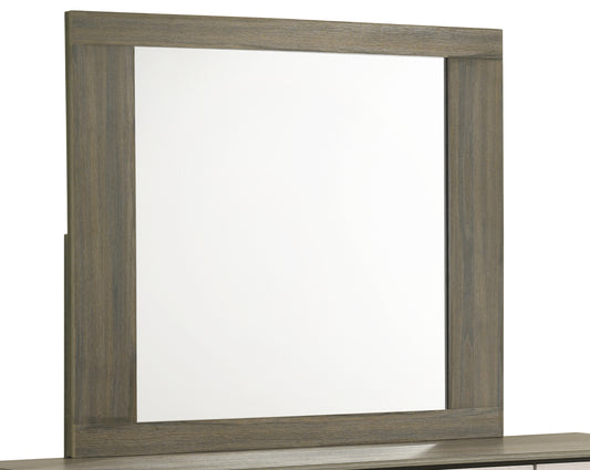Rectangular woodframed mirror with weathered oak finish