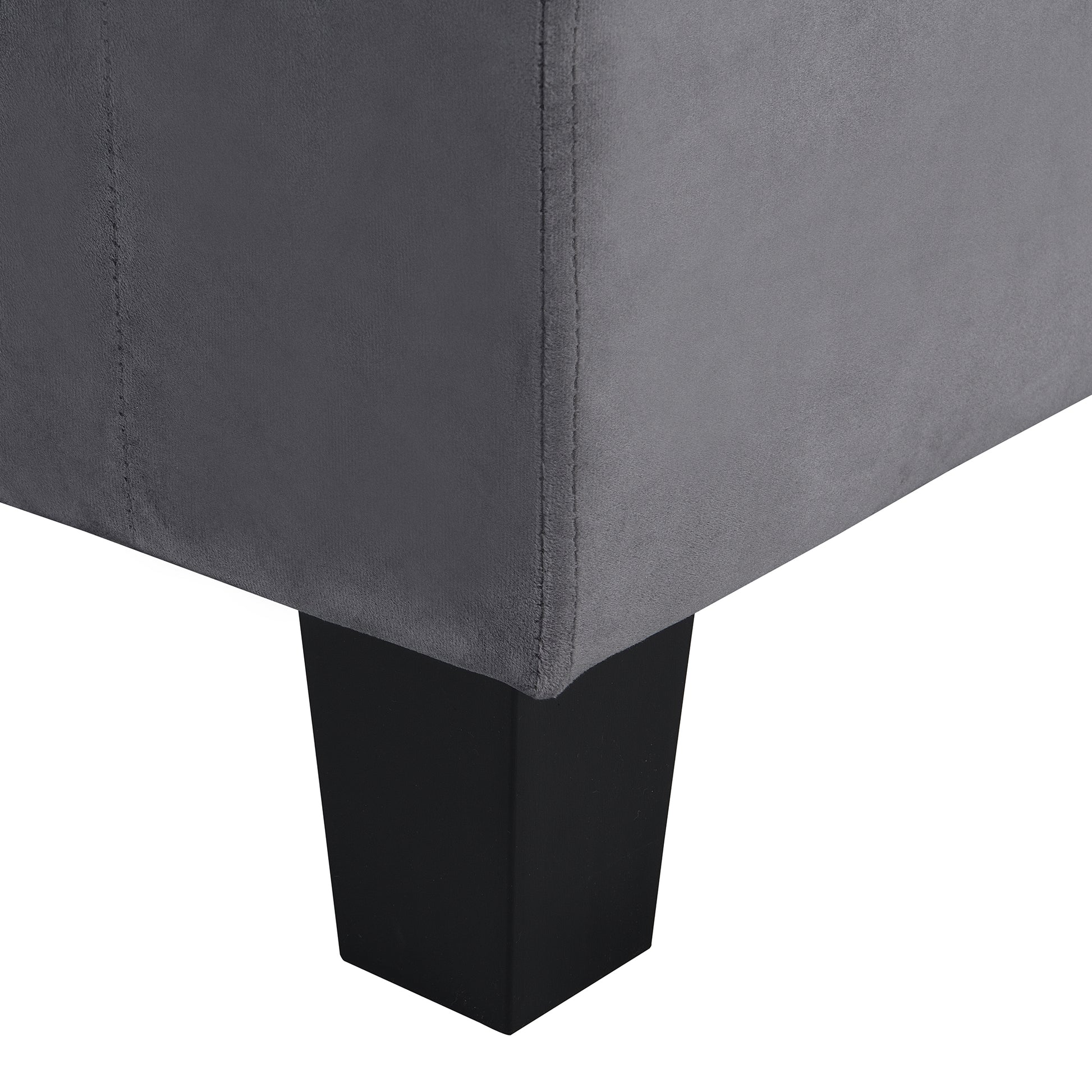 Gray velvet ottoman corner with modern black square leg