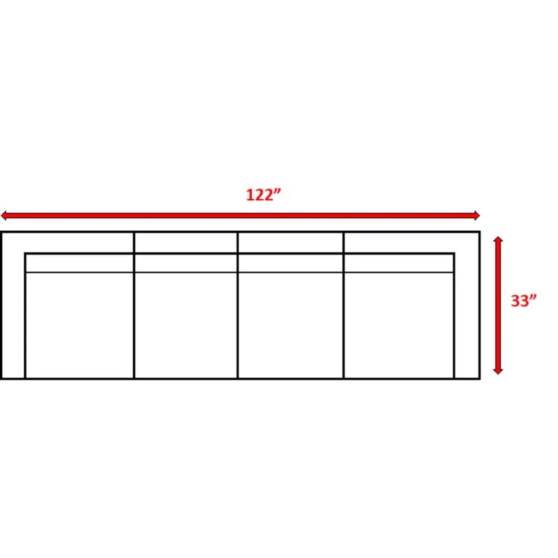 Line drawing of a inch wide sectional sofa with inch depth