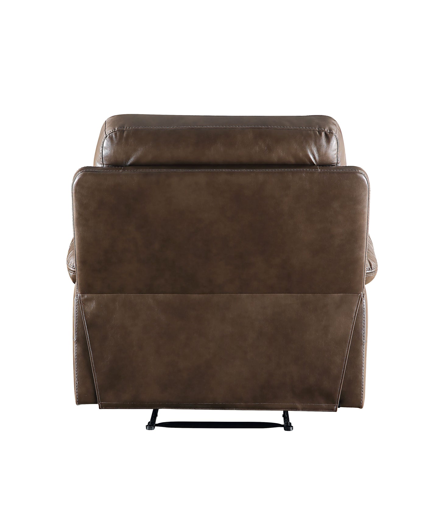 Back view of a plush brown leather recliner chair