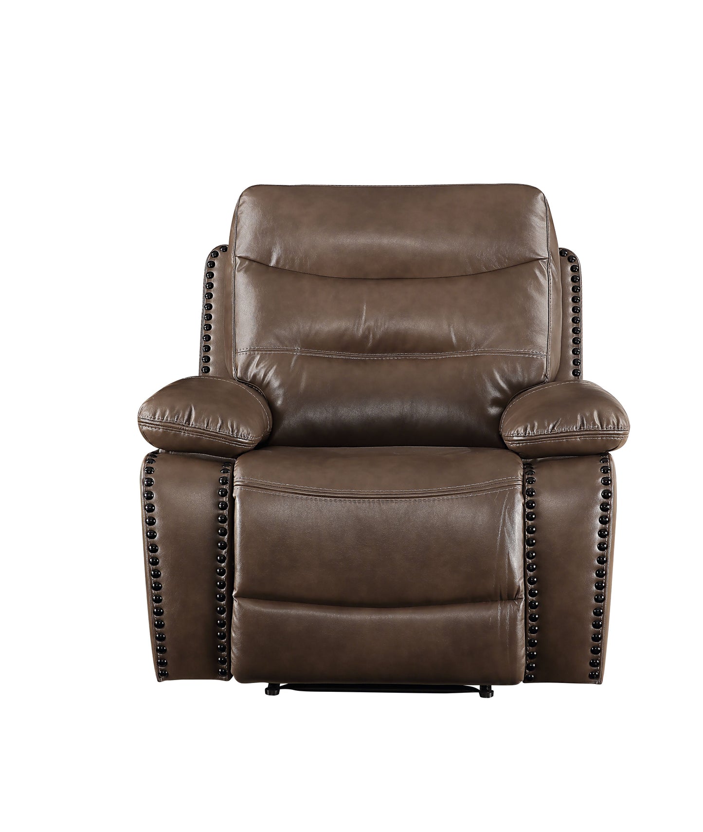 Brown leather recliner chair with nailhead trim