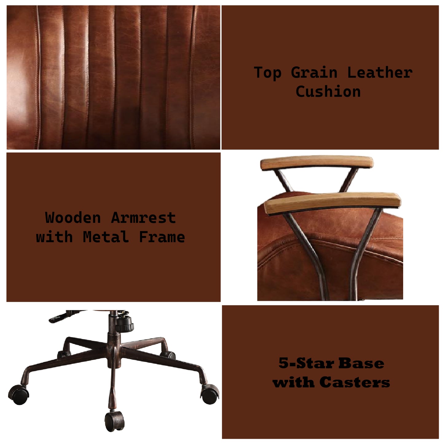 Brown top grain leather chair cushion with stitched panel design